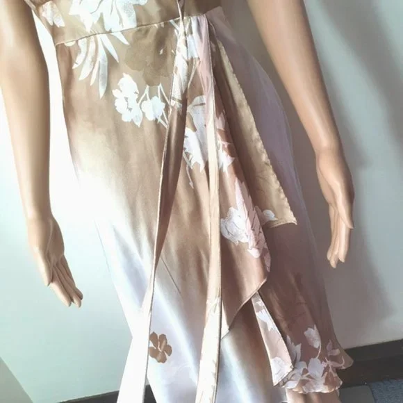 Table 8 floral maxi slip dress wrap SILK tanwhite ruffled ruched - Picture 6 of 8